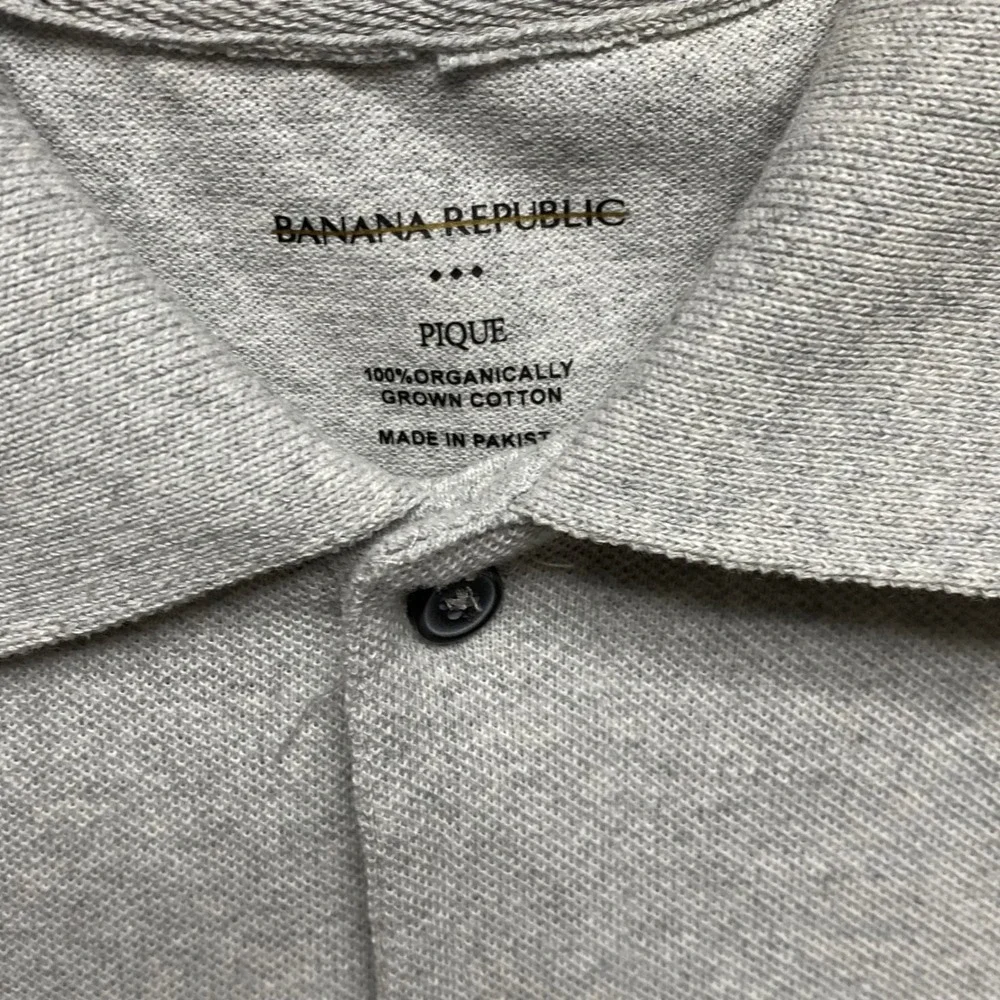 Banana Republic Mens‎ Pique Polo Shirt Gray Organic Cotton Short Sleeve  L NEW